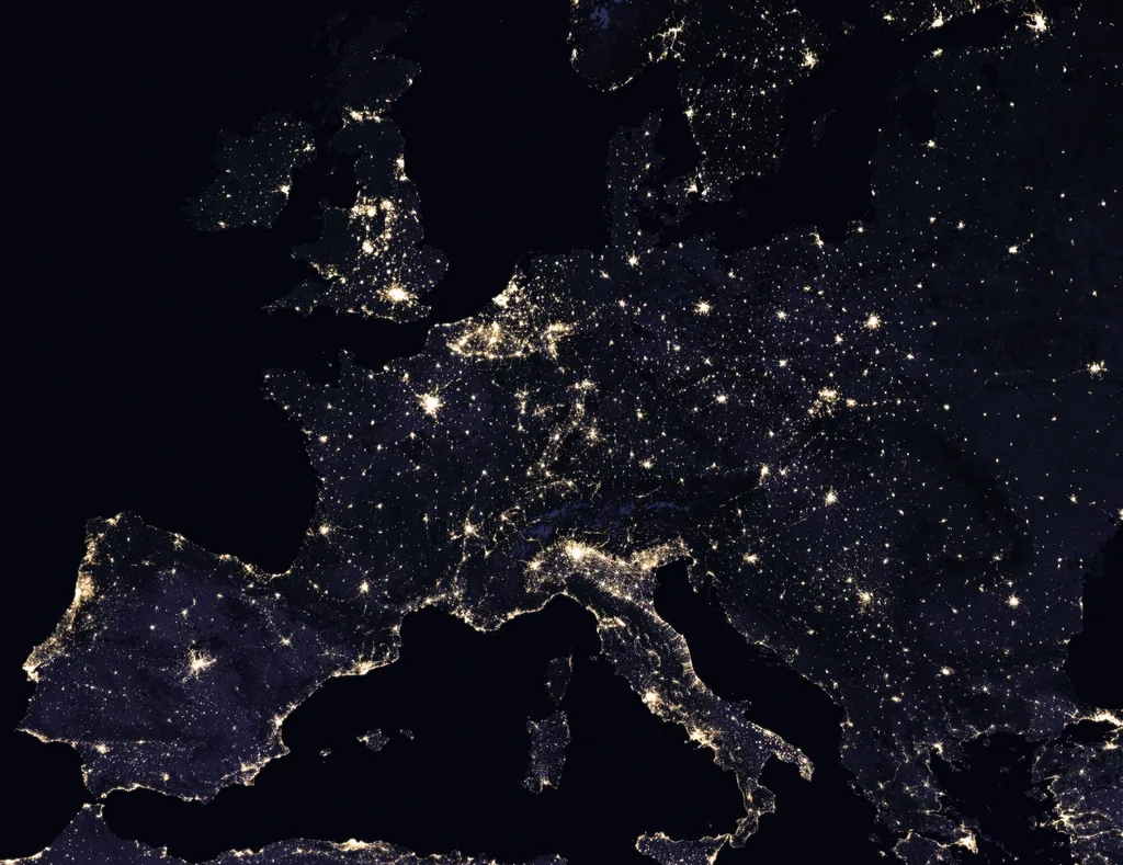 Europe at night, NASA Black Marble satellite composite
